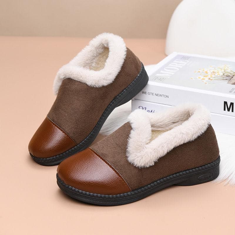 Thick Soled Boken Shoes with Winter Fleece Women's Cotton Shoes Thickened Warm and Anti Slip Soft Soled Hairy Shoes 40