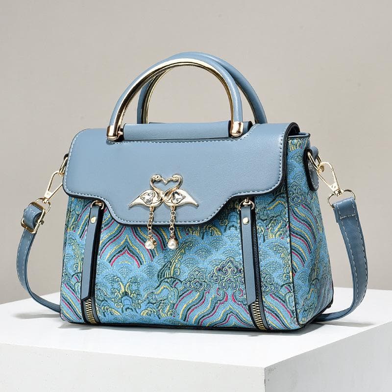 Embroidery Clashing Bags Women Handbags Niche Hundreds of Shoulder Slanting Crossbody Bags Texture Oceanic Bags Length 23 Width 11 Height 18 blue