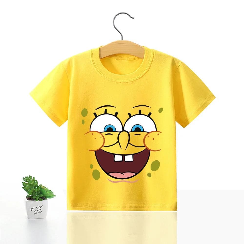SpongeBobs SquarePants Children Clothing Anime Summer Short Sleeve Cute Patrick Star Clothes Cotton T-shirt Cartoon Kids Tops 120