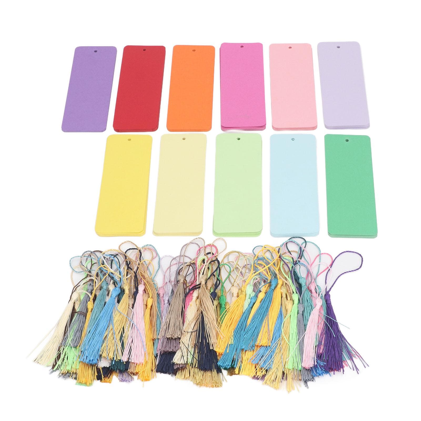 120 Set Blank Color Cardstock Bookmarks with Colorful Tassels Craft DIY Paper Bookmarks for DIY