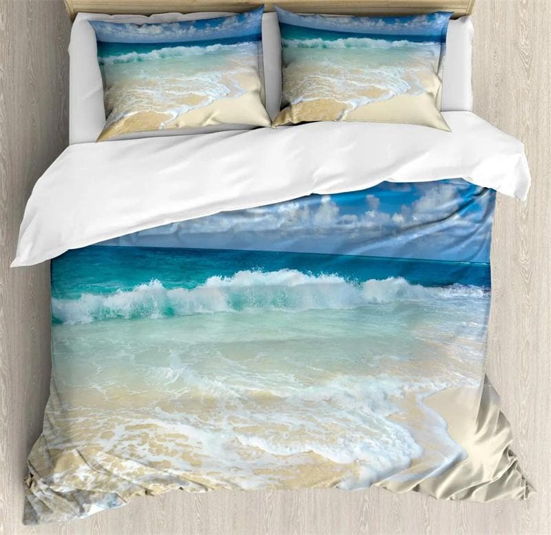 Beach Sea Wave Ocean Duvet Cover Sunset Hawaiian Palm Tree Wave Comforter Cover Tropical Island and Sea Beach Nature Theme Decor 140x210cm 2pcs