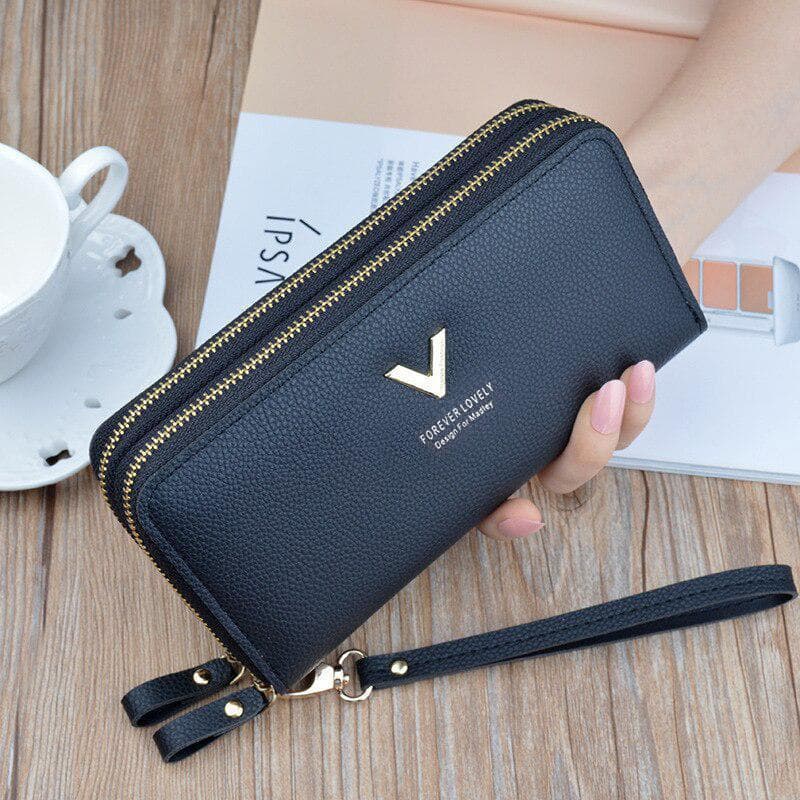 Women Wallets Double Zipper Long Large Capacity Female Purses Phone Pocket Card Holder Cartera Mujer black
