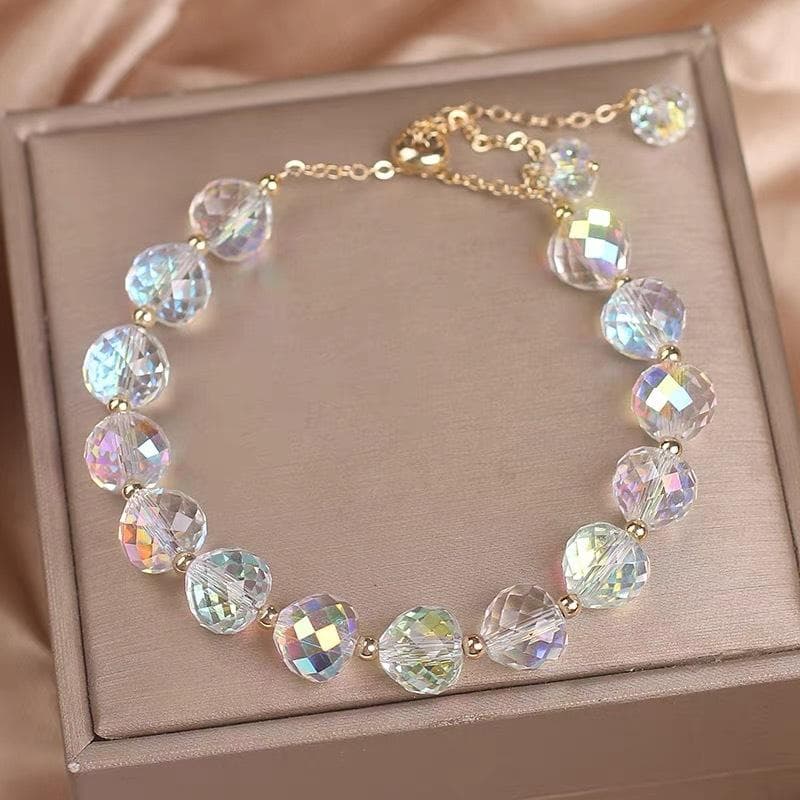 Fashion Colorful Artificial Crystal Bracelet Shiny Beaded Bracelets For Women Party Jewelry white