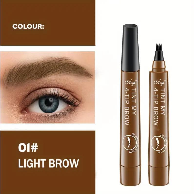 Waterproof 4 Point Liquid Eyebrow Pencil with 3D Long Lasting Eye Brow Brush - Natural Microblade Makeup Tools 1PC light brown