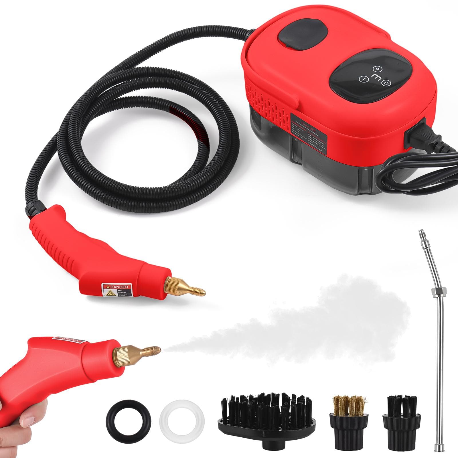 2500W High Pressure Steam Cleaner High Temperature Pressurized Steam Cleaning Machine 1100ml 3 Bar UK Plug red