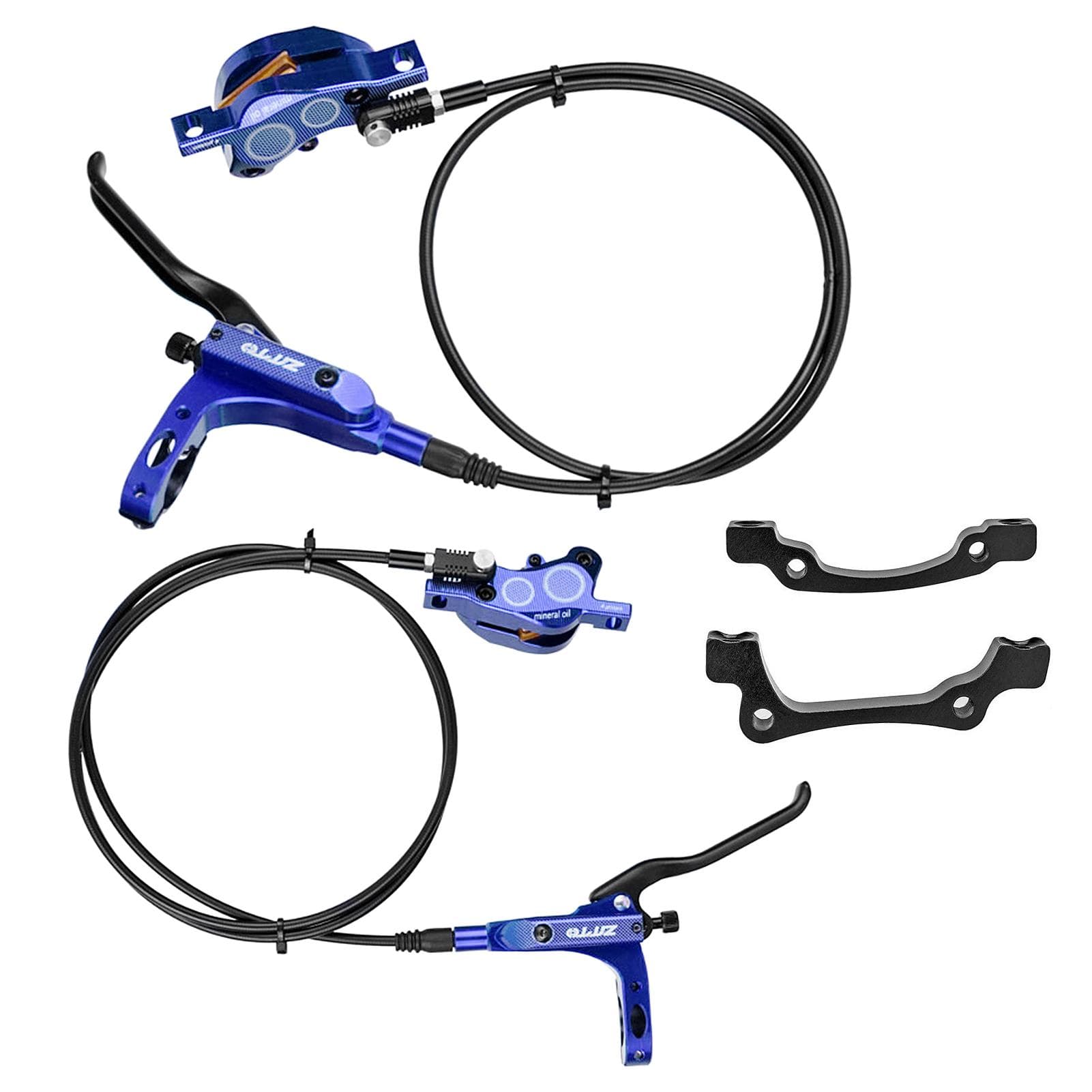 4-Piston MTB Hydraulic Bike Disc Brake Aluminum Front and Rear Caliper Bicycle Brakes for Road Bike blue