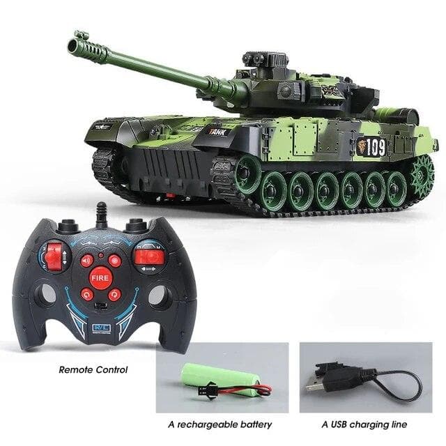 New 9 Channel RC Tank Military War Battle United States M1 Leopard 2 Remote Control Toy Car Tactical Model Electronic Toys for Boys Children 1 battery green