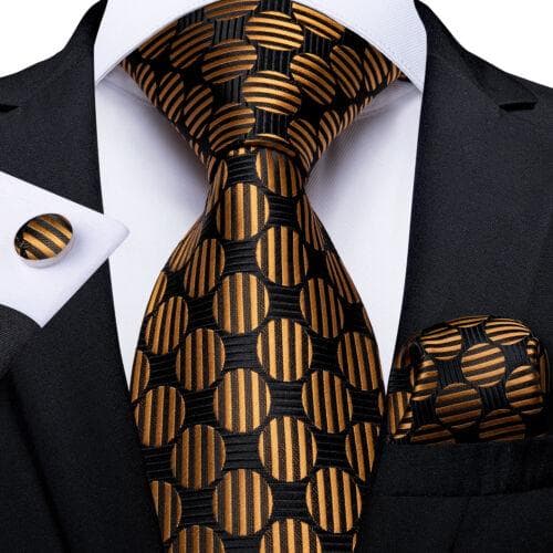 DiBanGu Mens Silk Necktie Set Striped Paisley Solid Tie Pocket Square Cufflinks N-7304