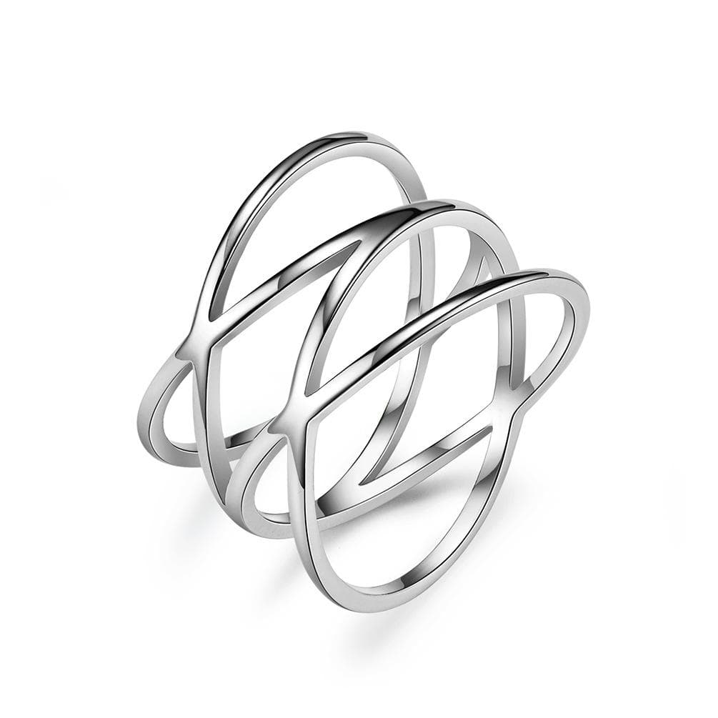 Fashionable hollow stainless steel double cross ladies ring simple daily wear jewellery 8#