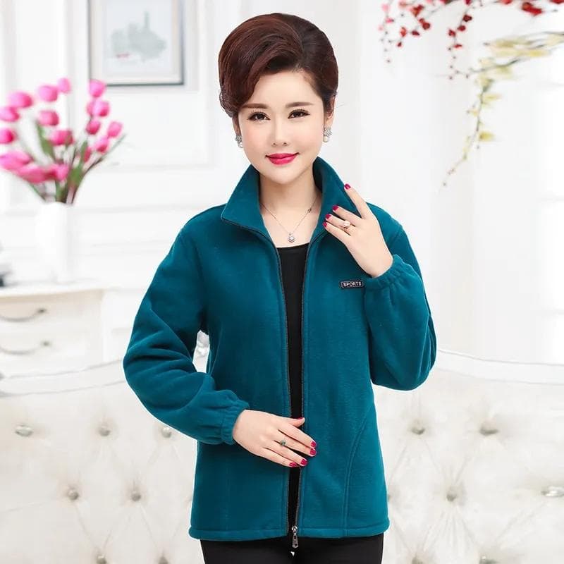 Middle-aged Elderly Women's Polar Fleece Sports Jacket Spring and Autumn Stand Collar Loose Outdoor Casual Sweatshirt Fleece Solid Color Short Top XXXXXL
