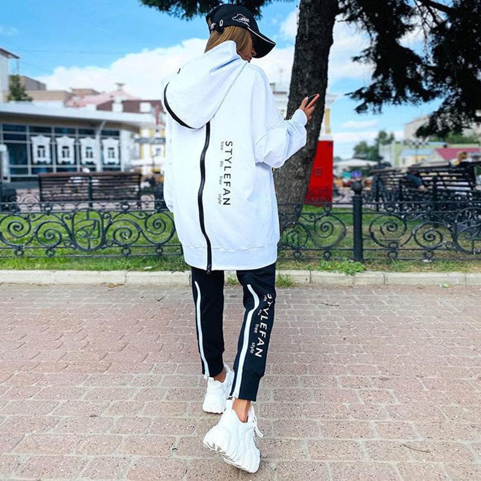 Women Fashion Sweatsuits Tracksuit Jogging Suit Streetwear Running Sportswear Zipper Long Hoodies Long Pant Two Pice Set S