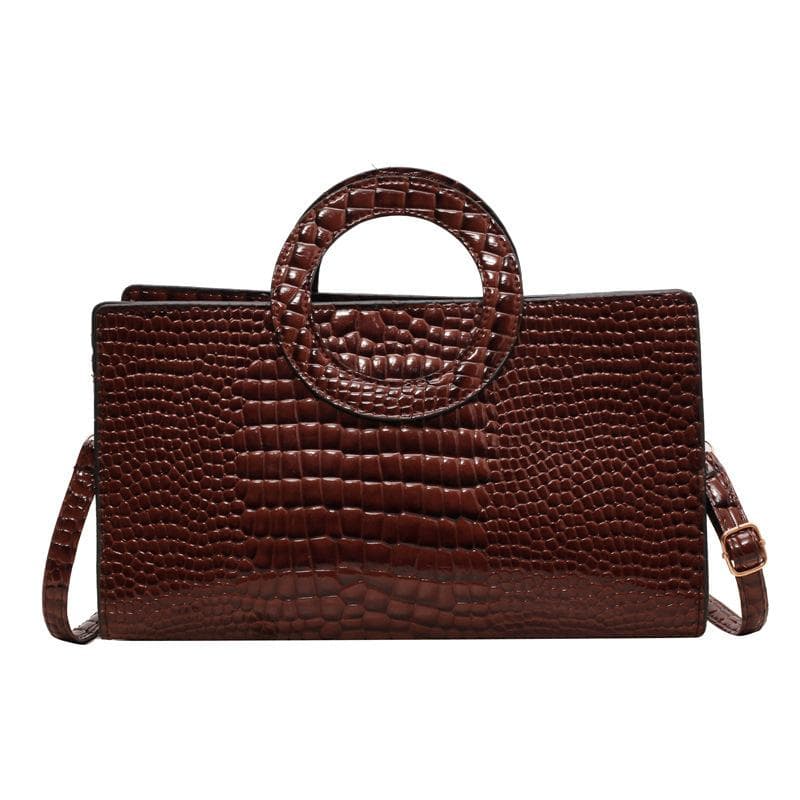 Portable Women's Bags Crocodile Pattern Small Square Bags PU Leather Shoulder Bags Messenger Bags dark brown