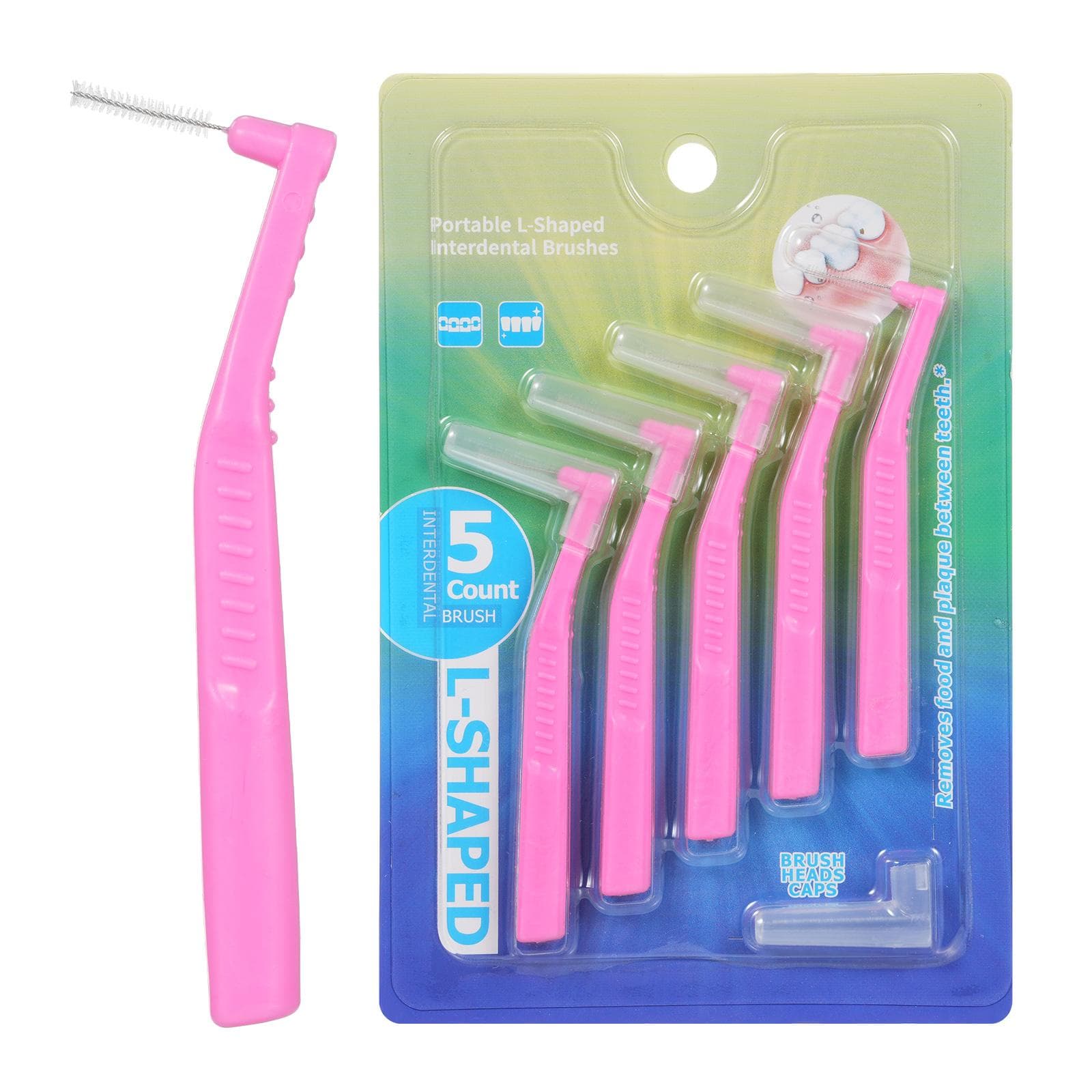 L-Shaped Interdental Brush Set 5PCS Dental Floss Picks Plaque Remover Teeth Cleaning Brush Tooth pink