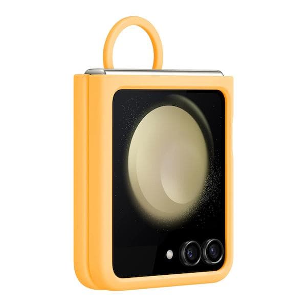 Original Samsung Galaxy Z Flip5 Silicone Case with Ring Soft-Touch Protective Back Cover For Galaxy Z Flip 5 Shockproof Cover yellow