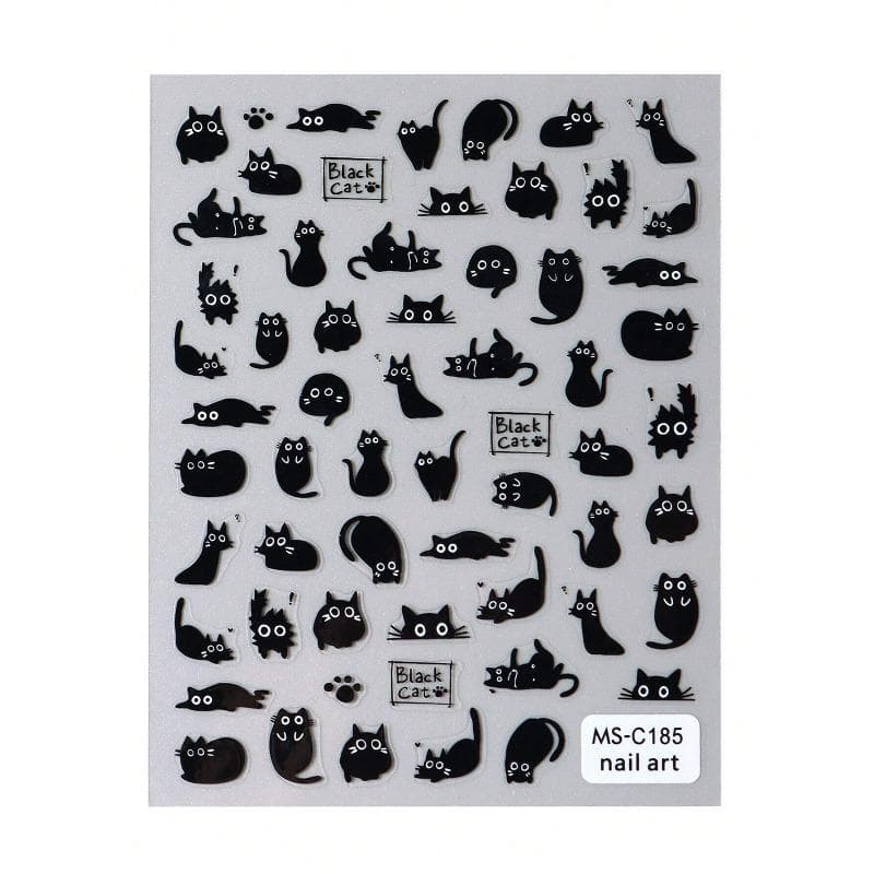 1pcs Black Cat Nail Stickers 3D Cute Cartoon Animal Self-Adhesive Nail Art Decals Sliders Decorations Manicure Accessories DIY Nails Supplies MS-C185