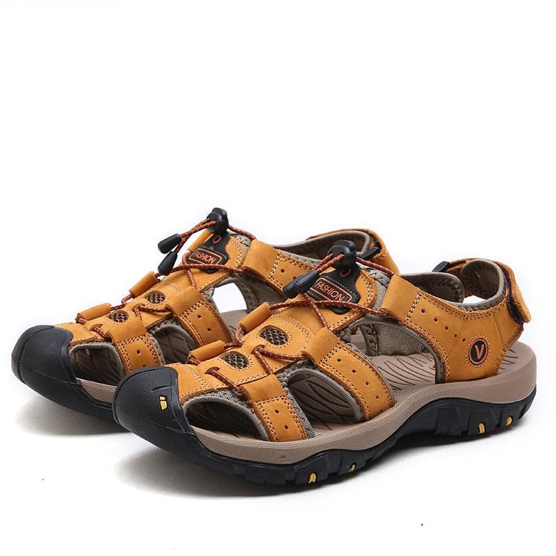 TUINANLE Men's Sandal Leather Men Shoes for Summer Large Size Outdoor Walking Shoes Male Sandals Man Slippers Plus Size 43 yellow
