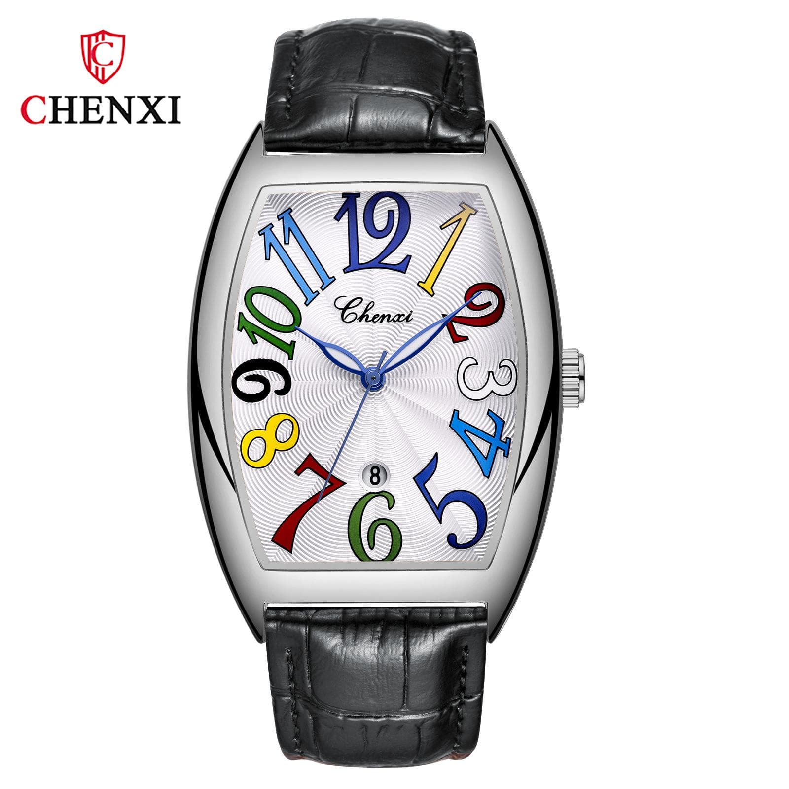 CHENXI Watch For Man Leather Strap Luxury Fashion Luminous Watches Quartz Calendar Waterproof Wristwatches Men's Clock silver/white