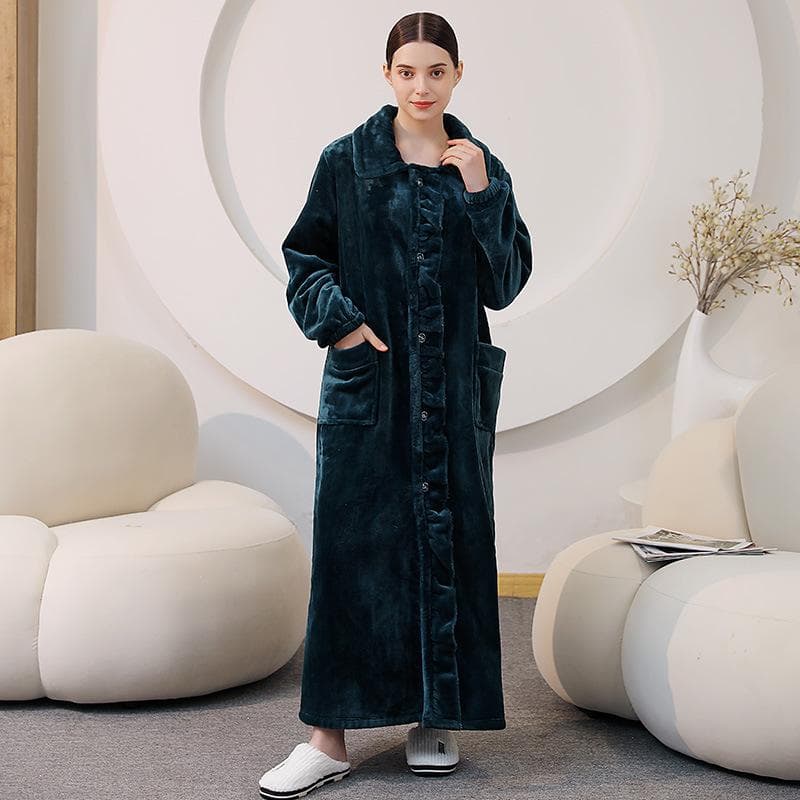 Women's Winter Nightgown Sweet Cute Girls' Chemise Nightdress Plus Size Coral Fleece Sleepwear Female Warm Flannel Nightwear 3XL green