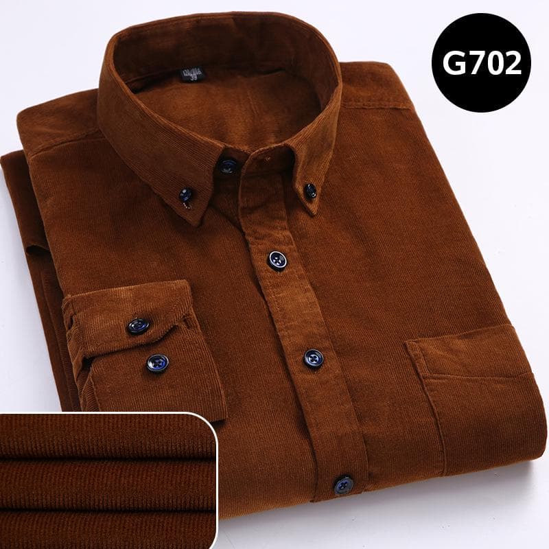 Corduroy Shirt Men Casual Shirts Soft Leisure Solid Color Fit Long Sleeved Man Shirt Oversized Clothes 39 brown