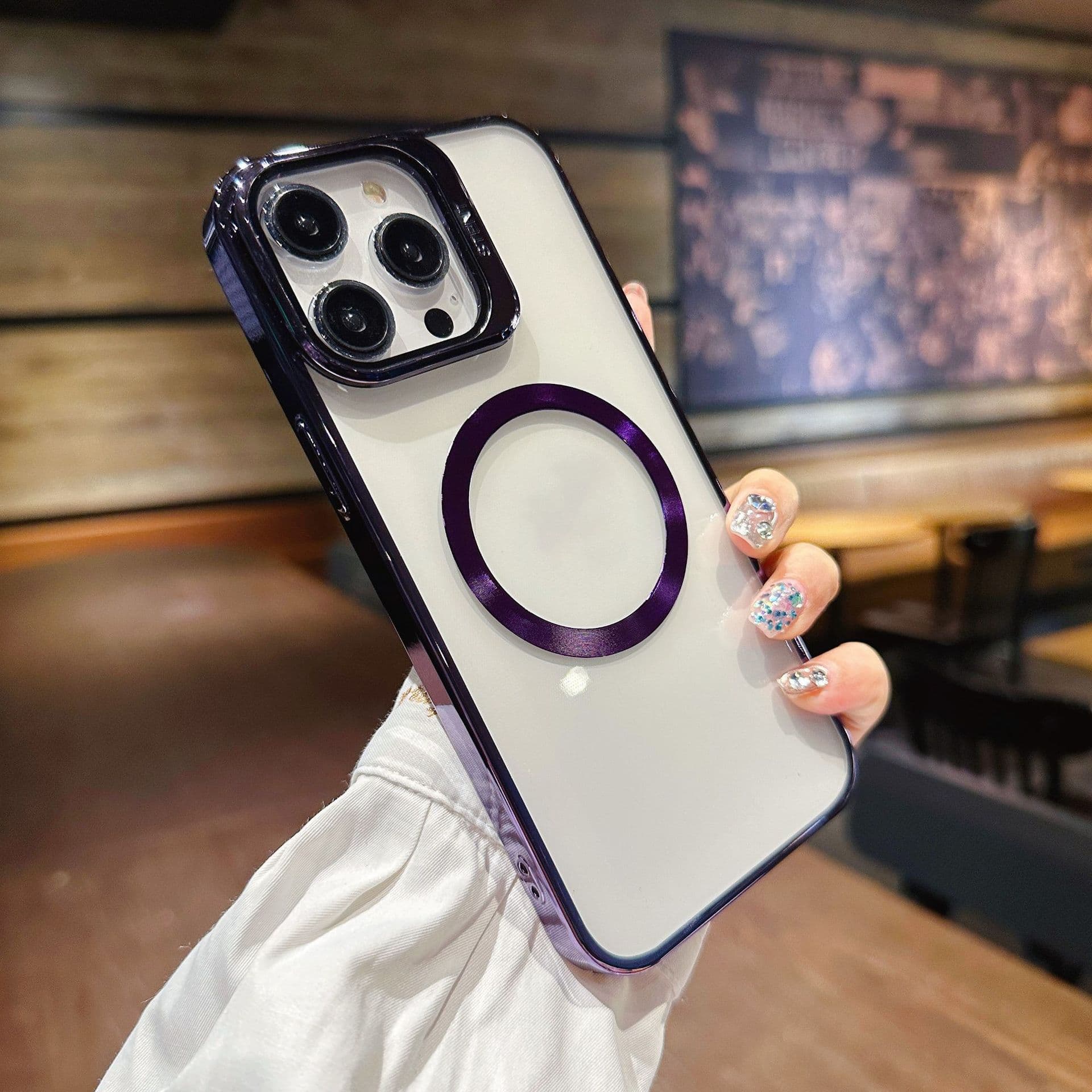 Applicable To IPhone 14 Glasses Bracket Lens Mobile Case Apple 15 Creative 12 Electroplating Transparent PC Hard Case iphone 12