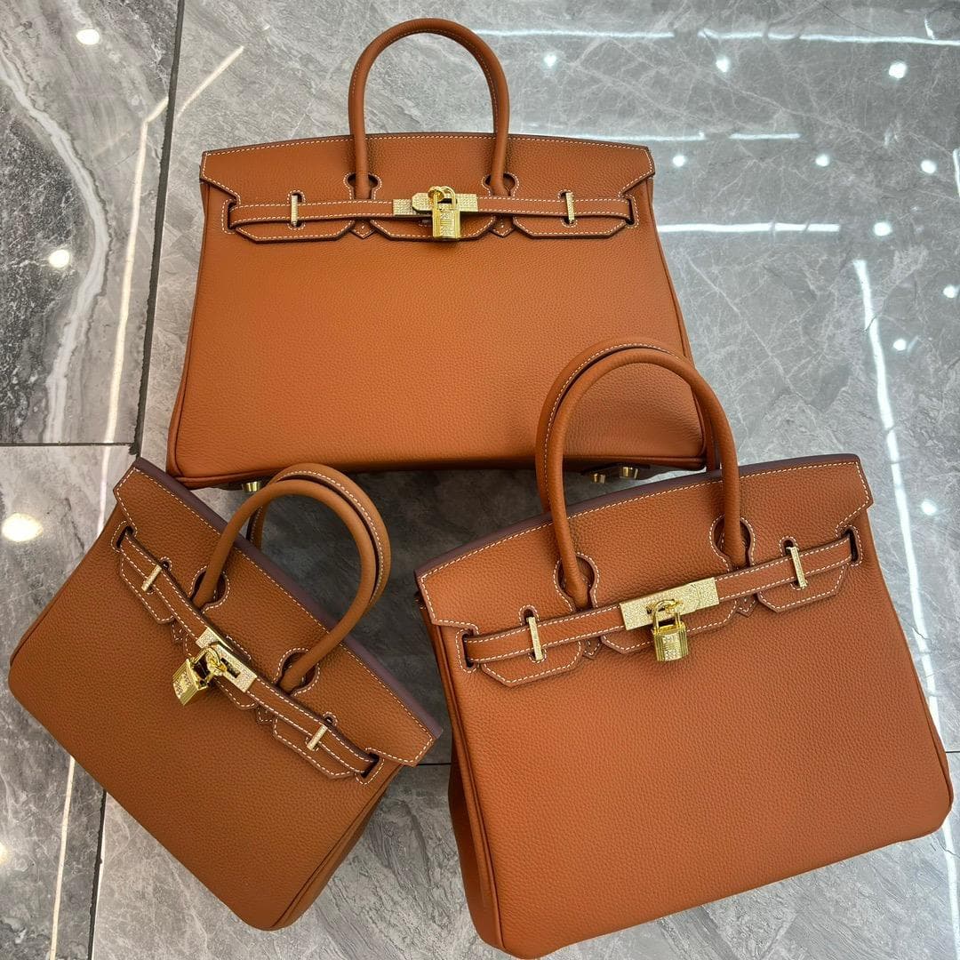 Large-capacity litchi pattern togo gold and silver diamond genuine leather top-grain cowhide fashionable and versatile single-shoulder handbag 35x18x25cm strapless brown