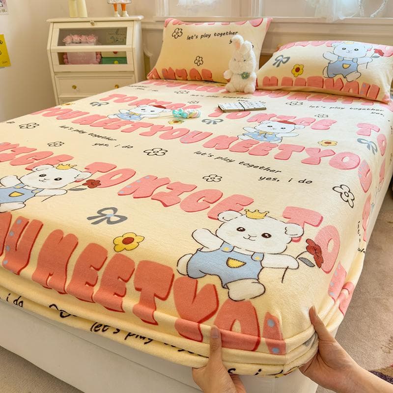 Soft Bedsheet Floral Style Bed Linen Skin-Friendly Fitted Sheet Winter Bed Cover Sabanas Para Cama (Pillowcase Need Order) Queen 150x200cm 1pc