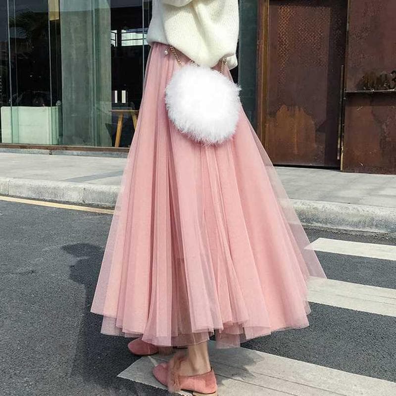 [3 Layers of Yarn + Inner Lining] Half-length Skirt Women's Net Gauze Skirt Large Skirt Mid-length Gauze Skirt Net Yarn Breathable Large Skirt XL