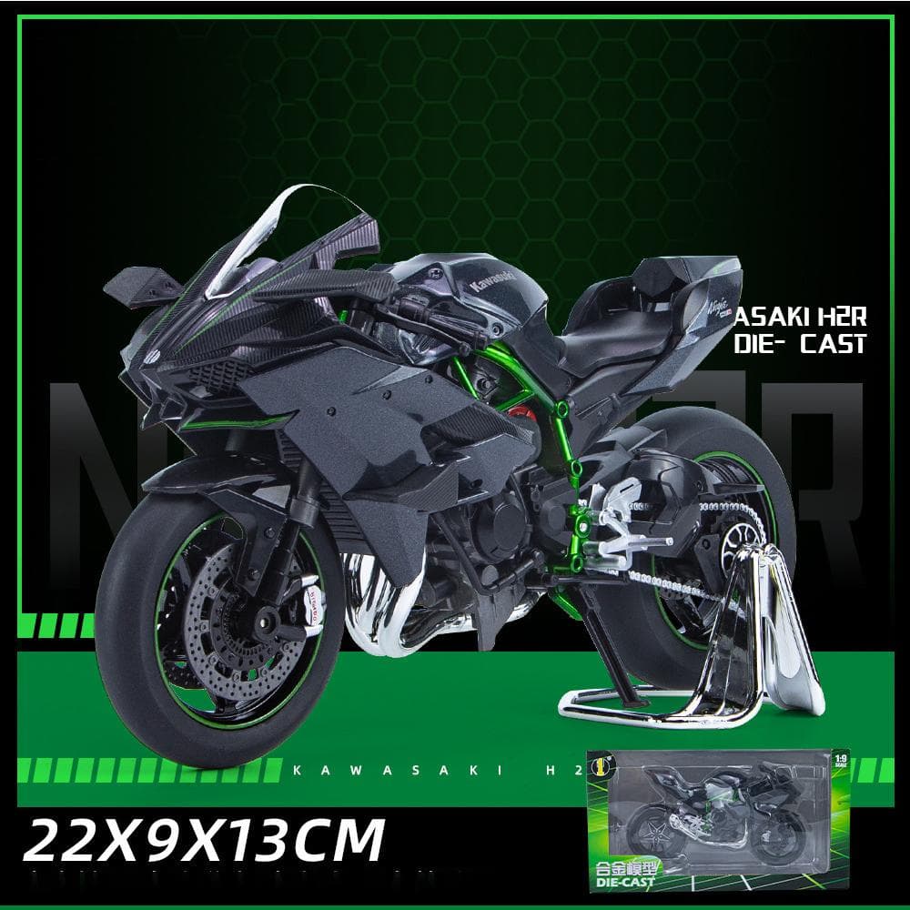 1/9 Large Scale Motor Kawasaki Ninja H2R Alloy Diecast Motorcycle Model Motorbike with Sound & Light Collectible Gift 1/9-Size:22*13*9cm grey/silver