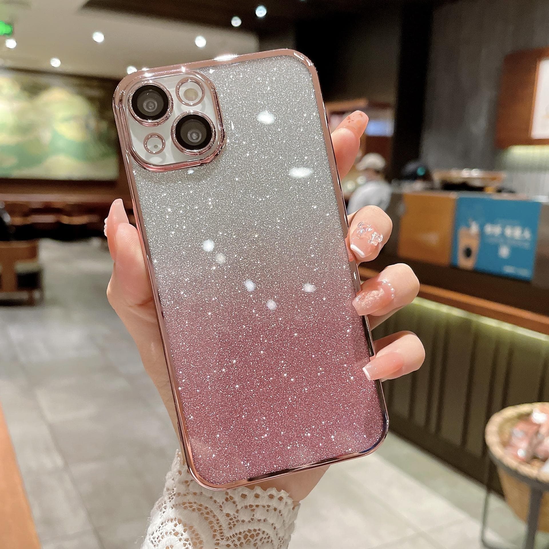 Gradient Glitter Is Suitable for IPhone16 Phone Cases, Apple 15proMax Full Cover PC Hard Shell 14 Anti-drop Protective Cases iPhone11promax pink