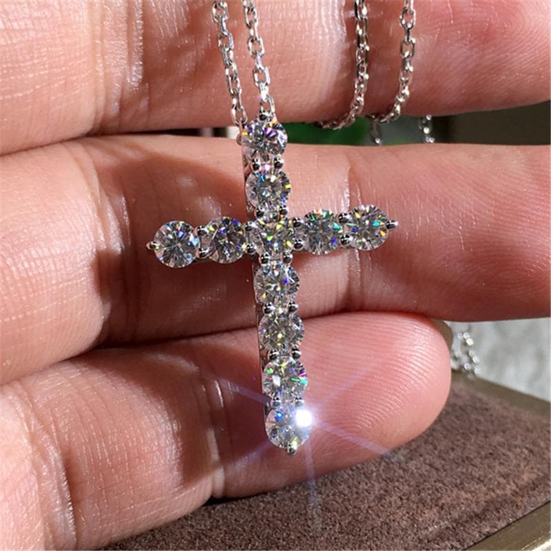 Fine Lab Diamond Cz Cross Pendant Real 925 Sterling Silver Party Wedding Pendants Necklace for Women Men Moissanite Jewelry