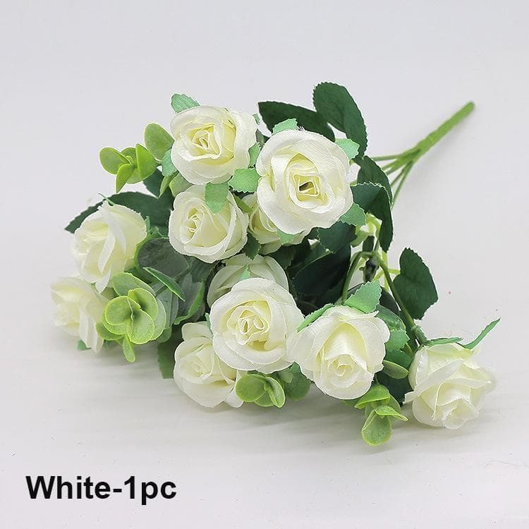 10 Heads Artificial Flowers Silk Rose Red Eucalyptus Leaves Peony Bouquet Fake Flower for Wedding Table Party Vase Home Decor white