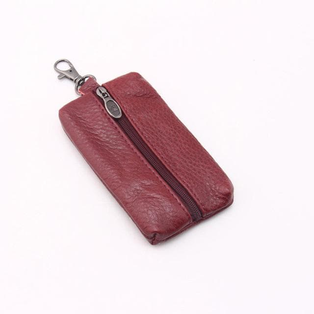 Car Key Case Men Women Leather Wallets Key Holder Housekeeper Covers Zipper Bag Keychain Cover for Keys Organizer Card Bag red