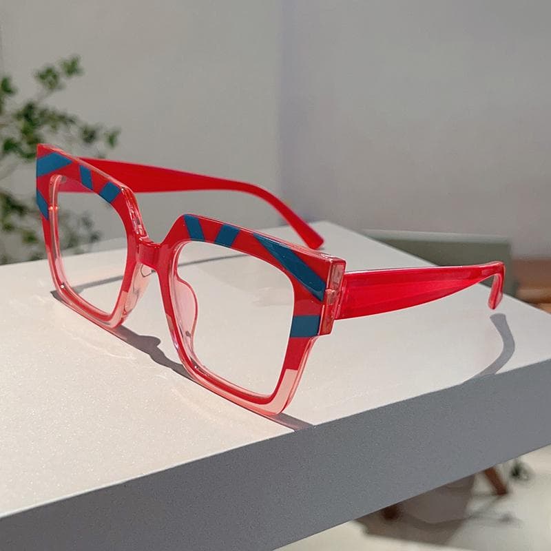 KAMMPT Oversized Square Glasses Women Vintage Patchwork Blue Light Blocking Stylish Non Prescription Eyewear