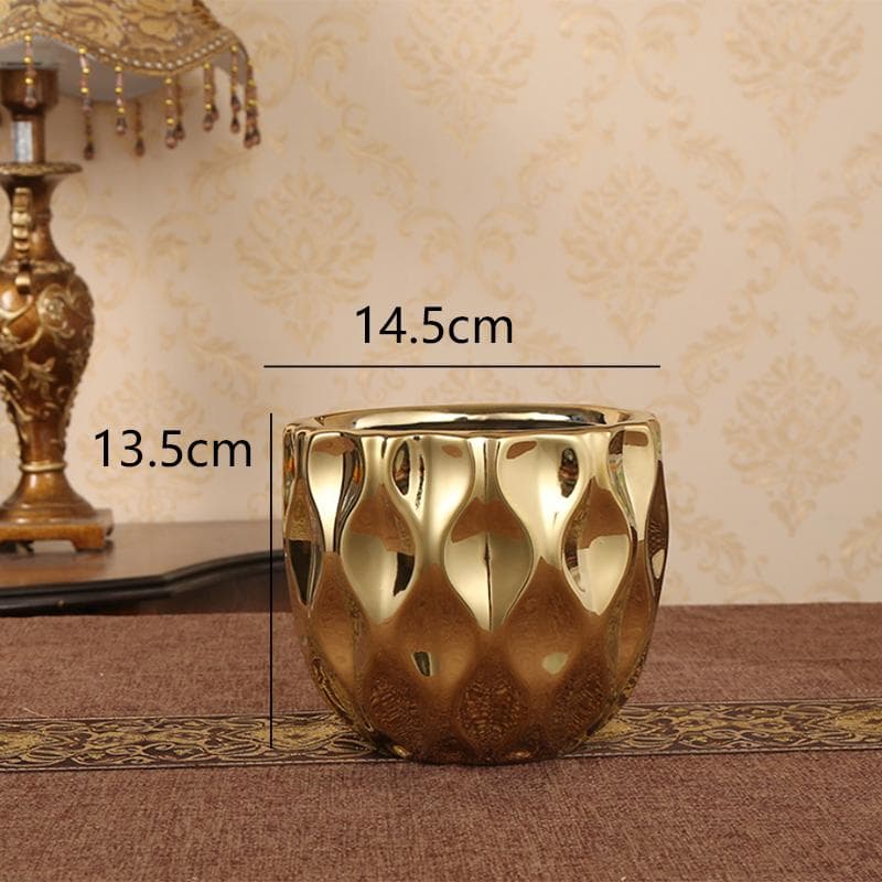Nordic Ceramic Vase Golden Vase Big Mouth Flower Arrangement Living Room Craft Decoration Dried Flower Pot Fish Mouth Flower Pot