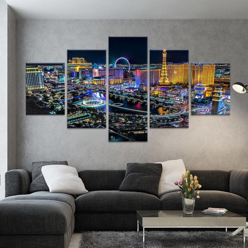 5 Panel Las Vegas Night Secenry Pictures HD Printed Modern Canvas Painting Wall Art Modular Poster Frame Home Decor 30x40cm*2 30x60cm*2 30x80cm*1