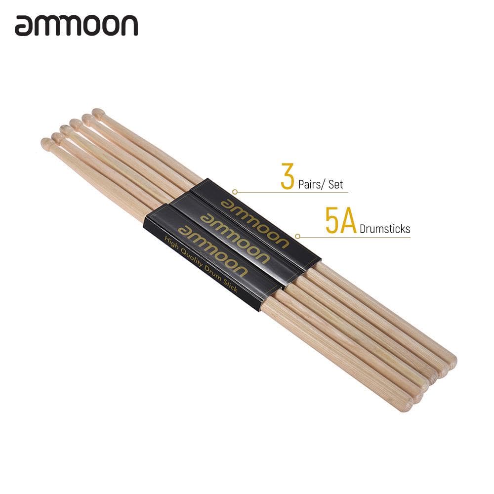 ammoon 12 Pairs of 5A Wooden Drumsticks Drum Sticks Fraxinus Mandshurica 5A 3 pairs