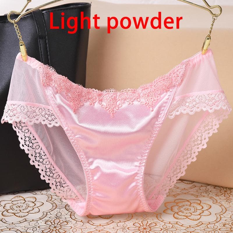 Women Lady Sexy Lace Panties Silk Satin Seamless Breathable Lingerie Briefs Underwear Underpant L pink