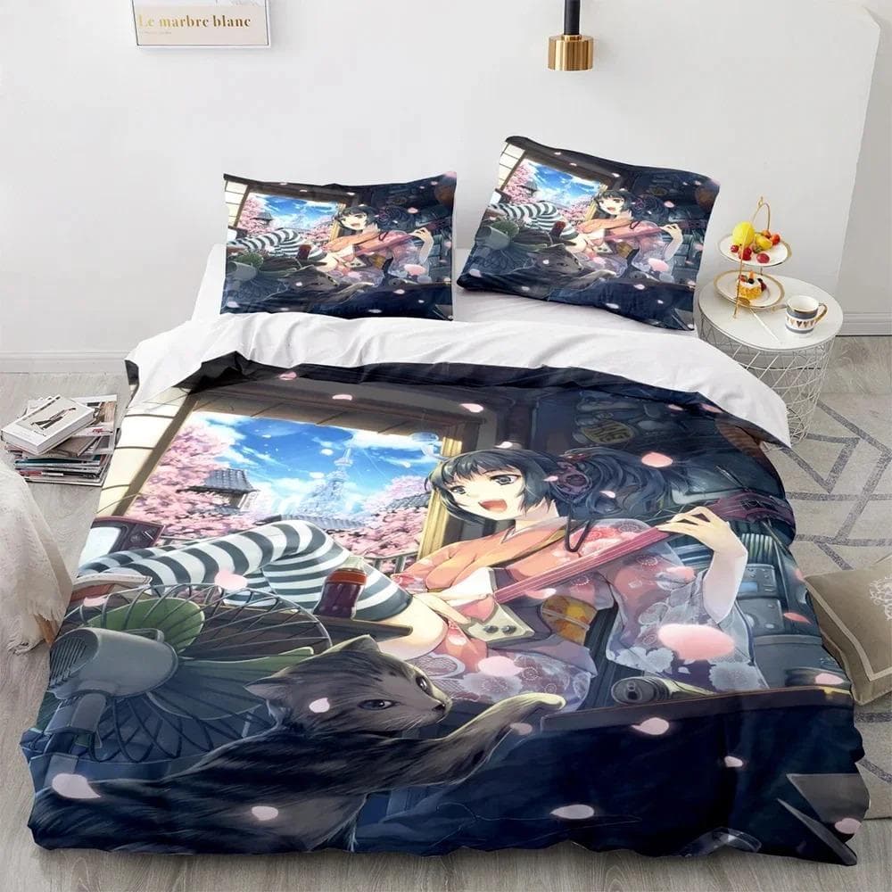 Anime Kawaii Sexy Girl Bedding Set,Duvet Cover Comforter Bed Set Quilt Cover Pillowcase,King Queen Twin Size Boys Girls Adultse 135X200cm-2pcs