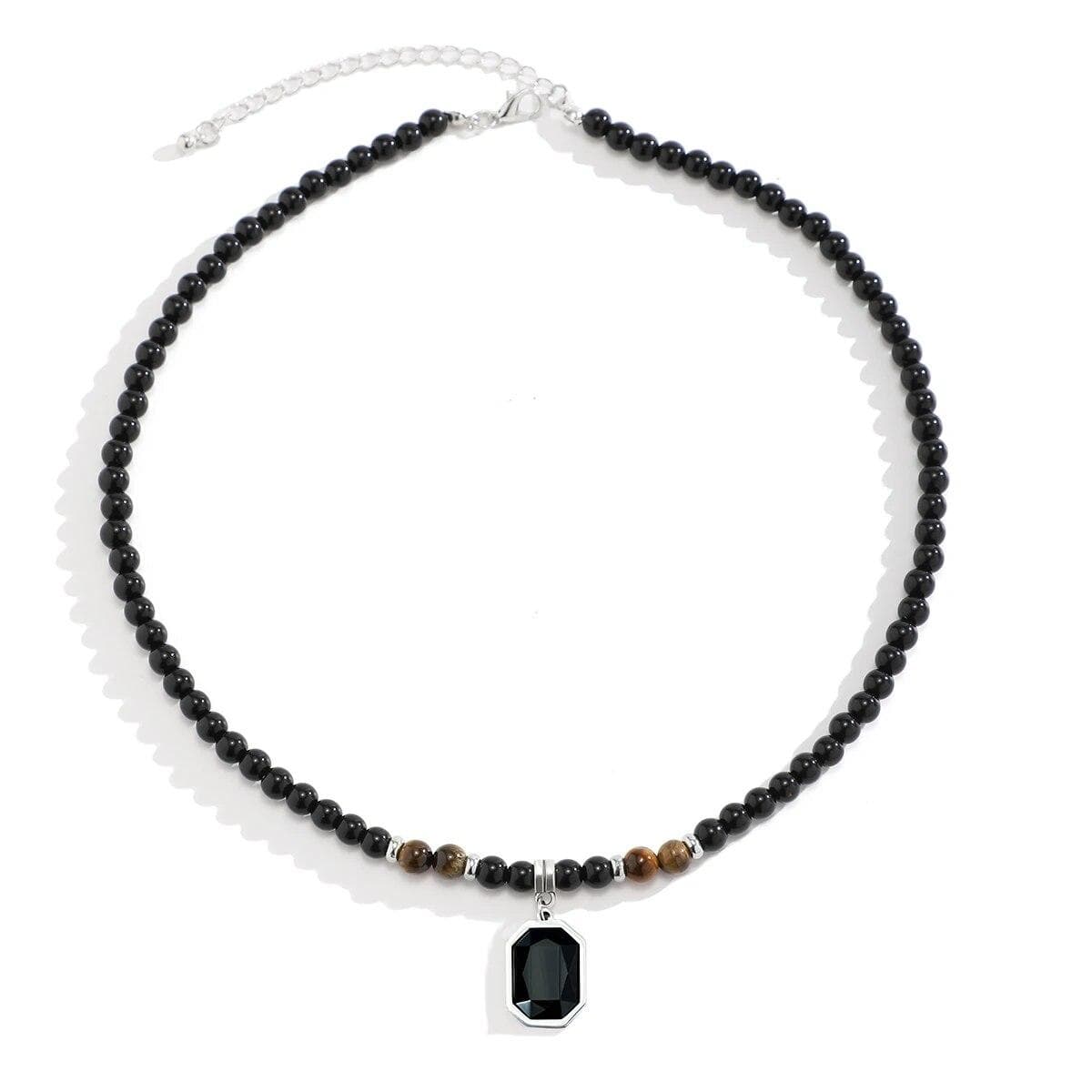 Hip Hop Beaded Pendant Necklace For Men Black Acrylic Natural Stone Beads Choker Boy Neck Chain Jewelry black