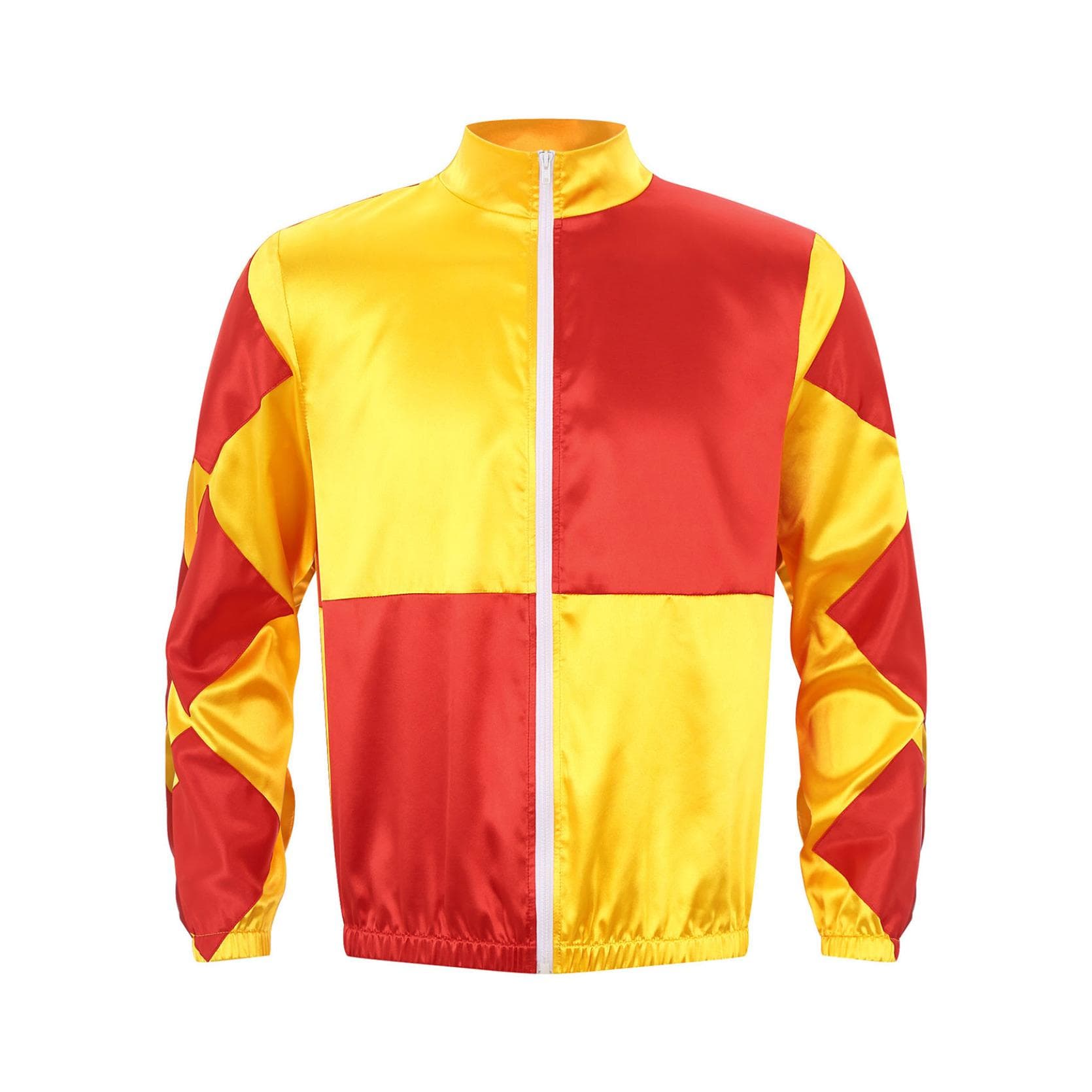 Mens Satin Checkerboard Jackets Horse Costume Horse Rider Racing Uniform Sportswear XL red/yellow