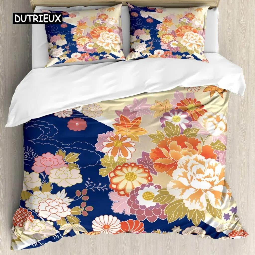 Japanese Duvet Cover Set Simplistic Cherry Blossom Tree Botanic Themed Pattern Fresh Bedding Set for Kids Girls 70x133cm 2pcs
