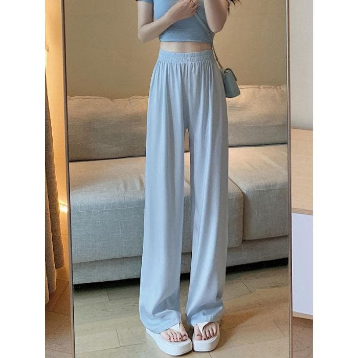 Ice Silk Acetate Wide-leg Pants for Women In Summer Thin Versatile Casual Floor Pants High Waist Droop Loose Pants for Women 2XL