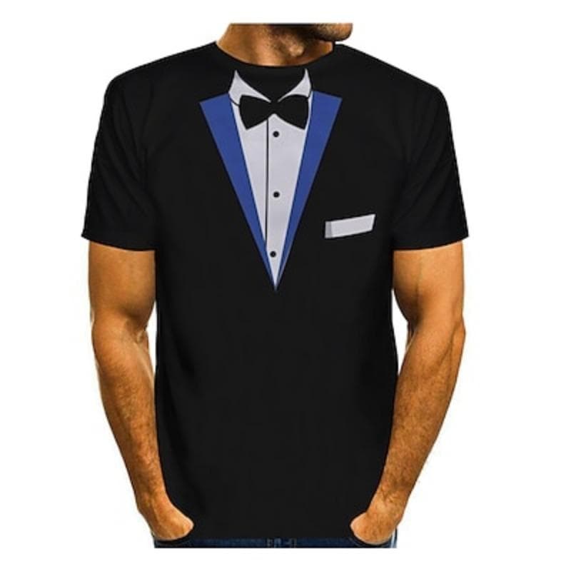 Men's Graphic Tee Tuxedo Shirts Short Sleeve T shirt 3D Print Round Neck Shirt Exaggerated Basic Daily Black White Yellow Clothing Apparel Normal XL