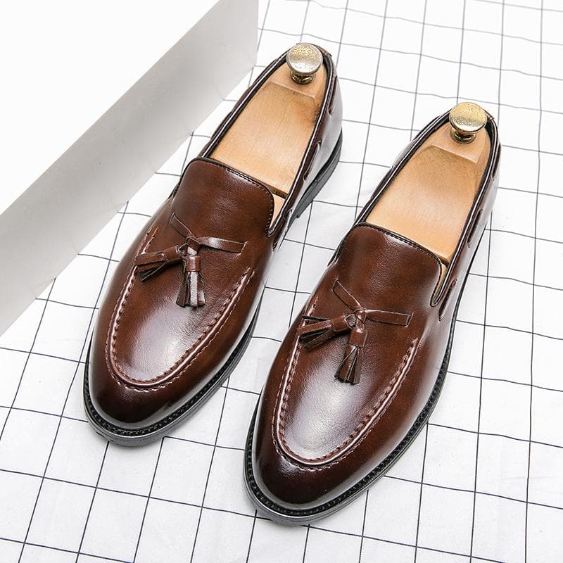 High Quality Loafers Men's Formal Wear Business Slip-on Fringed Leather Shoes Blue Casual Shoes Comfortable Soft Bottom Moccasin 45 brown