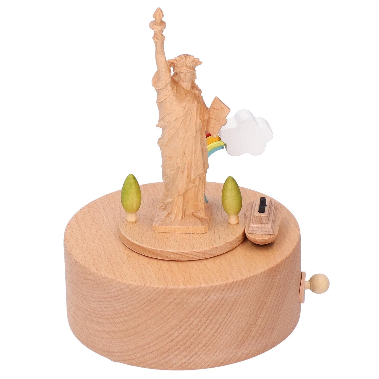 Statue Music Box Wood Musical Box 3D Carving Handicraft Gift Rotatable Home Furnishing Ornament