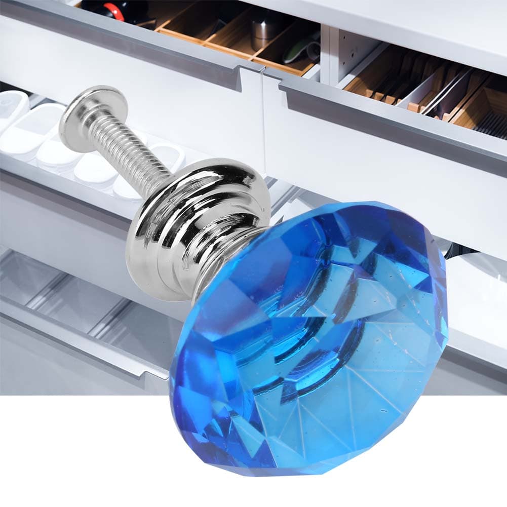 1PCS 30mm Diamond Shape Crystal Glass Pull Handle Cabinet Drawer Cupboard Door Knob (Blue)
