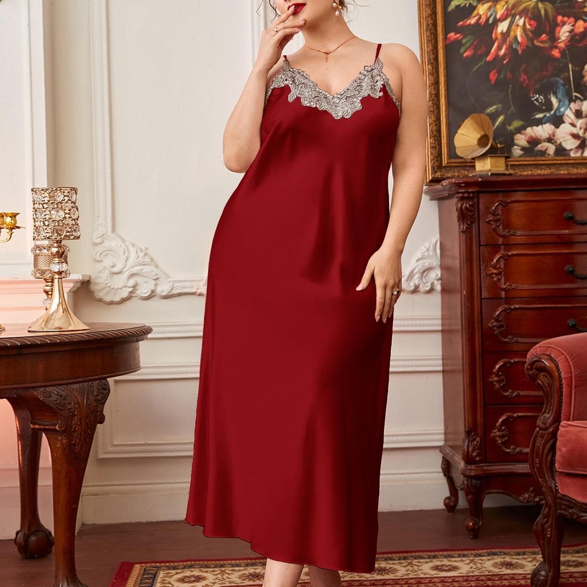 Oversized Plus Size Pajamas Suspender Skirt Spring and Summer Thin Lace Pajamas Long Imitation Silk Casual Home Clothes XL