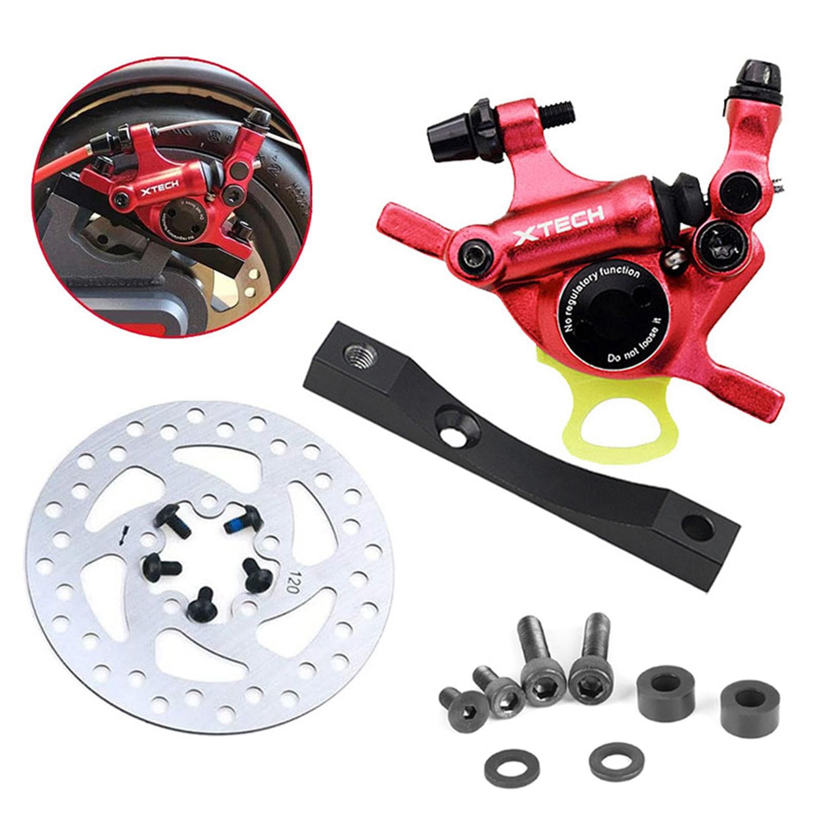 Hydraulic Disc Brake Caliper with Adapter and 120mm Disc Rotor for Xiaomi M365 Pro Electric Scooter red