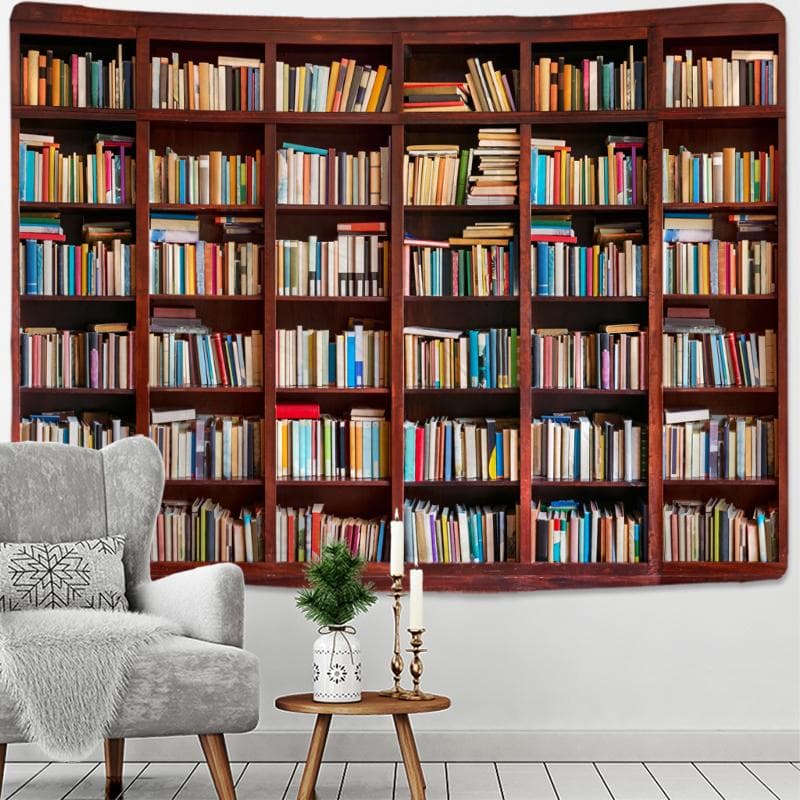 Retro Bookshelf Wine Cabinet 3d Tapestry Art Wall Hanging Cover Bedspread Throw Home Bedroom Decor Mysterious library 275x180CM