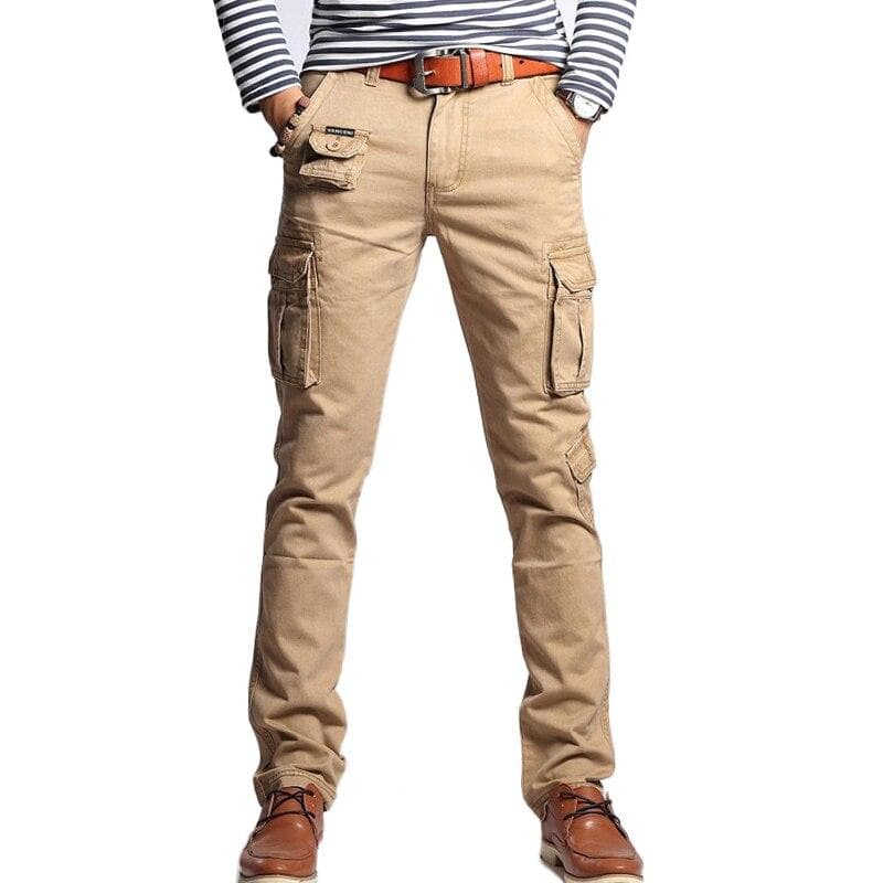 New Men Fashion Military Cargo Pants Slim Regualr Straight Fit Cotton Multi Color Camouflage Green Yellow Overalls 36 khaki